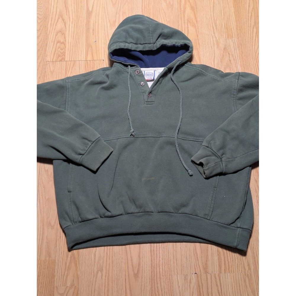 Spalding Mens Vintage 90s Henley Hoodie Sweatshirt Green Large